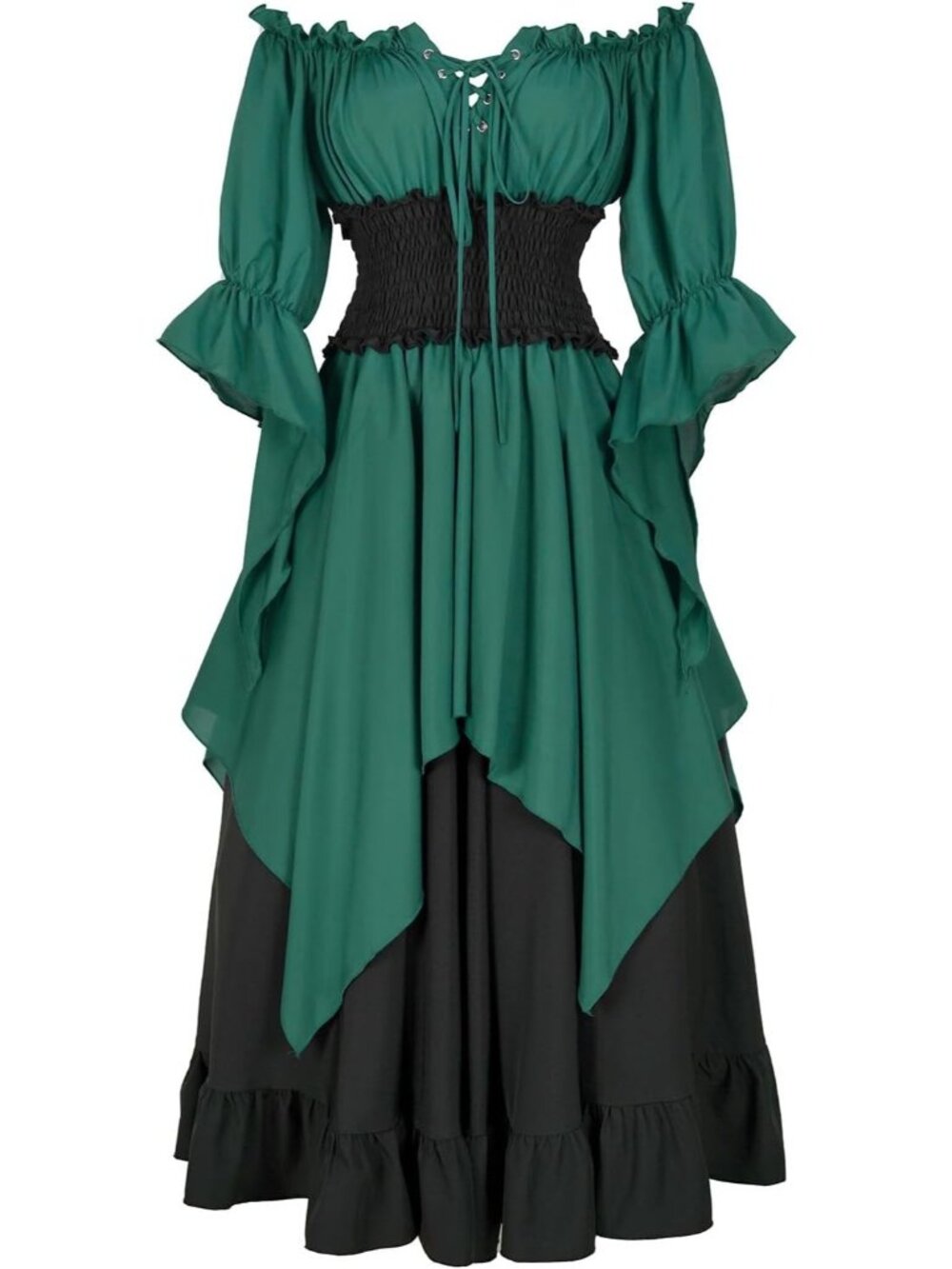 Green Renaissance Dress Medieval Costume Long Sleeve Victorian Women's MEDIUM - Picture 4 of 10